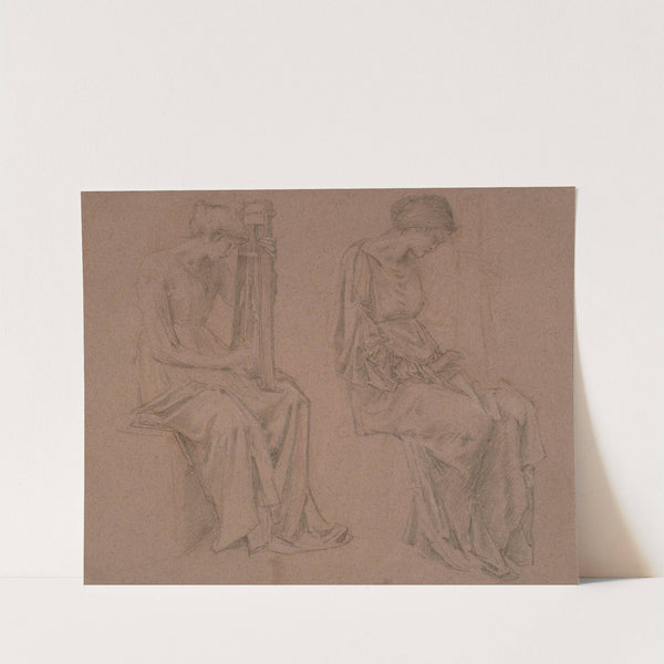 Two studies of a seated girl playing a sitar by Sir Edward Coley Burne-Jones