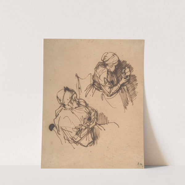 Two Studies of a Woman Reading by Rembrandt van Rijn