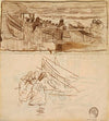 Two Studies of Women Standing behind Railing, Looking at the Launching of Dories, Cullercoats, England