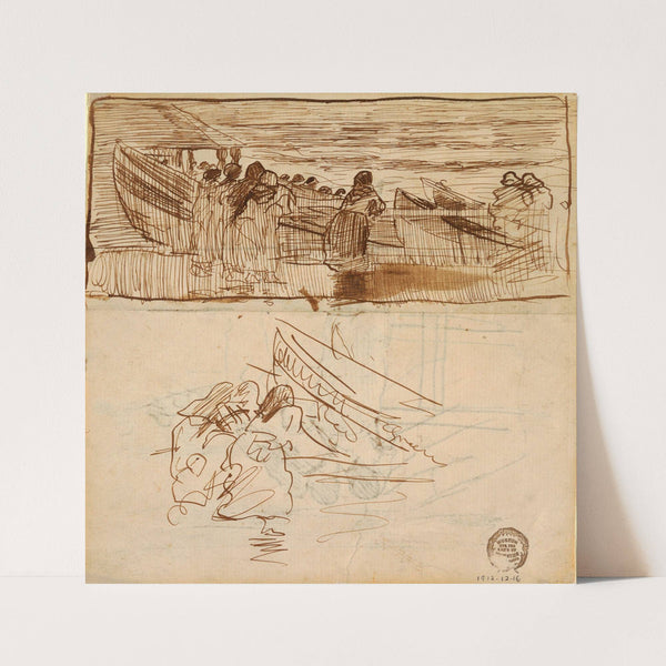 Two Studies of Women Standing behind Railing, Looking at the Launching of Dories, Cullercoats, England by Winslow Homer