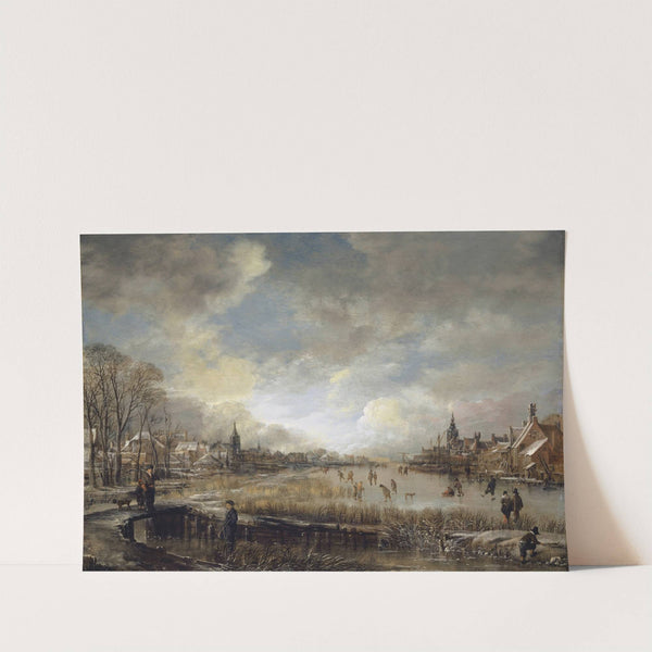 Two Towns on a Frozen River with Golf Players and Ice Skaters (1660-65) by Aert van der Neer