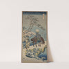 Two travelers, one on horseback, on a precipice or natural bridge during a snowstorm by Katsushika Hokusai