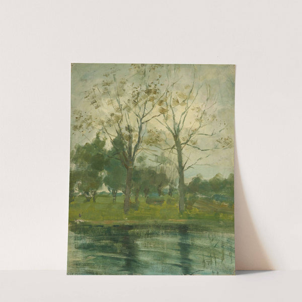 Two Trees Silhouetted Behind A Water Course by Piet Mondrian