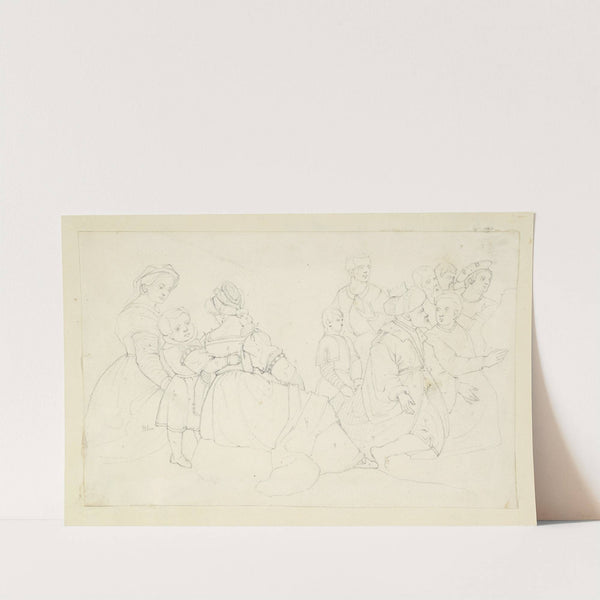 Two women and a boy and a group of men and boys by Stewart Watson