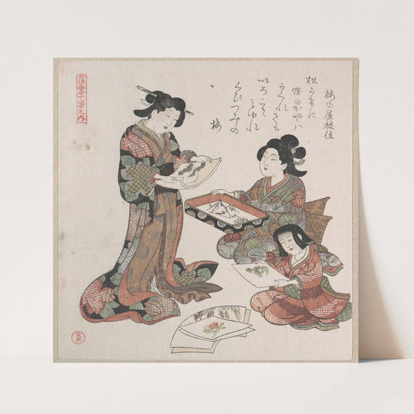 Two Women and a Girl Looking at Paintings (1815) by Kubo Shunman