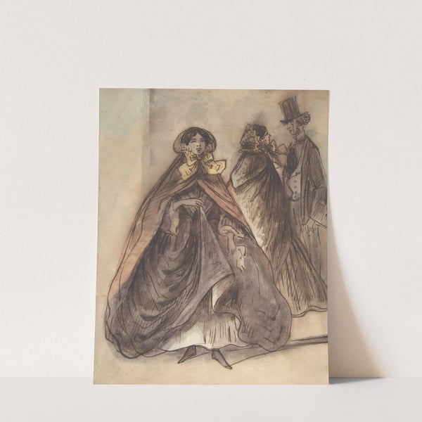 Two Women and a Man with a Top Hat and a Monocle by Constantin Guys