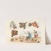 Two women feeding domestic birds, (also six heads of domestic and wild animals) (1817-1818) by Henry Thomas Alken