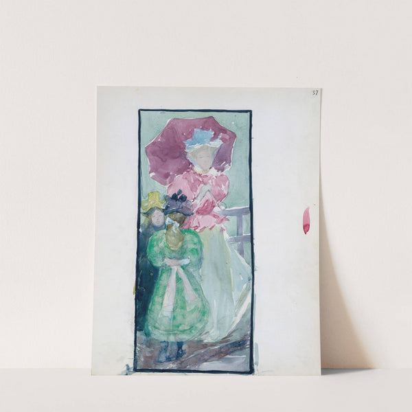 Two young girls and a woman with a parasol (1895–1897) by Maurice Prendergast