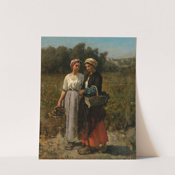 Two Young Women Picking Grapes (Study For The Vintage At Château Lagrange) (1862) by Jules Breton