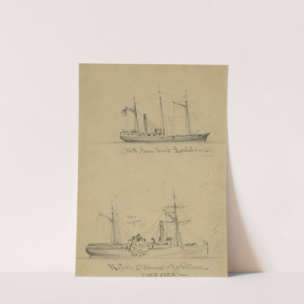 U.S. Gun Boat Louisiana. Rebel Steamer Yorktown (1860-1865) by Alfred Rudolph Waud