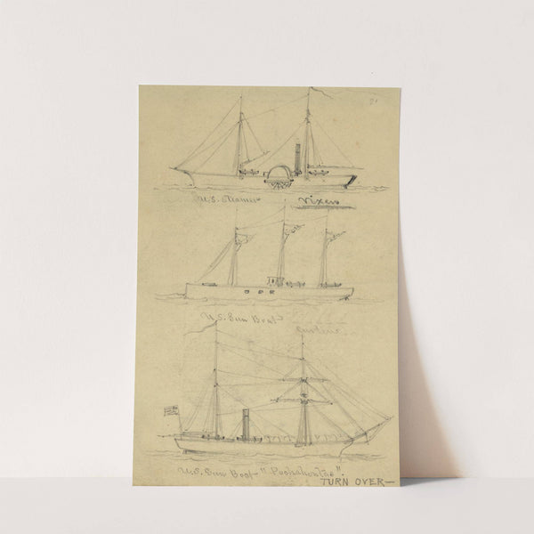 U.S. Steamer Vixen, U.S. Gun Boat Curlew, and U.S. Gun Boat 'Pochahontas' by Alfred Rudolph Waud