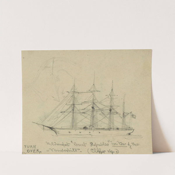 U.S. Transport 'Great Republic' in tow of the Vanderbilt (Clipper rig) by Alfred Rudolph Waud