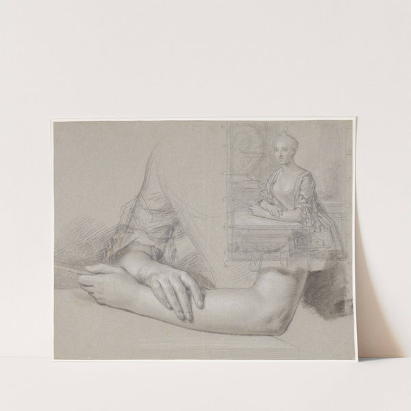 Udkast til dame portræt Samt studie af hænder og arme til samme portræt by Peder Als