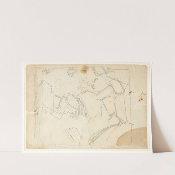 Udkast til et landskab, tre dansende figurer antydet by Edvard Weie