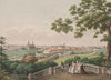 Udsigt af Helsingør, Kronborg og Øresundet imellem kysterne af Sjælland og Skåne. Tegnet på terrassen i hangen ved Marienlyst