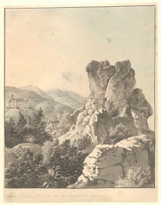 Udsigt ved Harzen, fra Teufelsmauer mod Schloss Blankenburg
