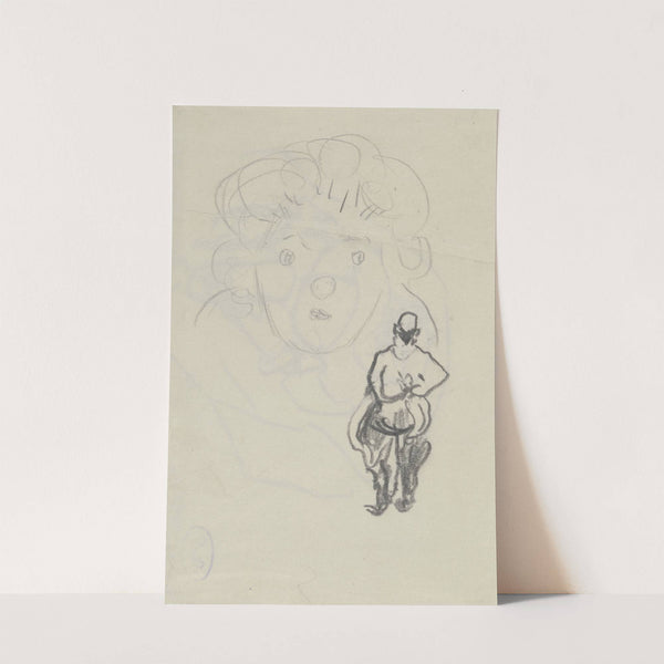 Ugi Battenberg als winzige Rückenfigur vor einem großen Kopf, en face, gestellt (ca. 1916 – 1917) by Max Beckmann