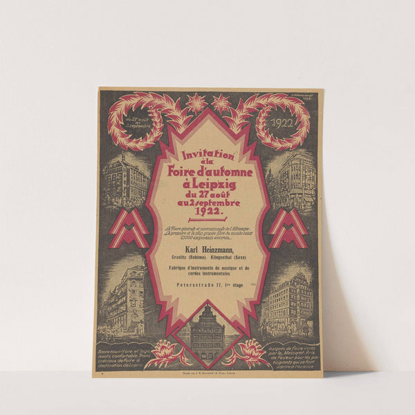 Uitnodiging van instrumentenmaker Karl Heinzmann voor de voorjaarsmarkt in Leipzig by A. Hildebrandt