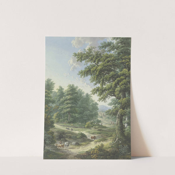 Umzäunter Weideplatz im Wald, im Vordergrund eine Viehtränke by Karl Franz Kraul