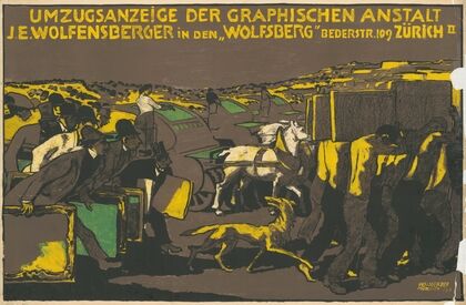 Umzugsanzeige der Graphischen Anstalt J.E. Wolfensberger in den Wolfsberg Zürich (1911)