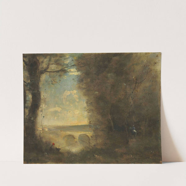 Un Pêcheur À La Ligne, Souvenir Du Pont De Mantes by Jean-Baptiste-Camille Corot