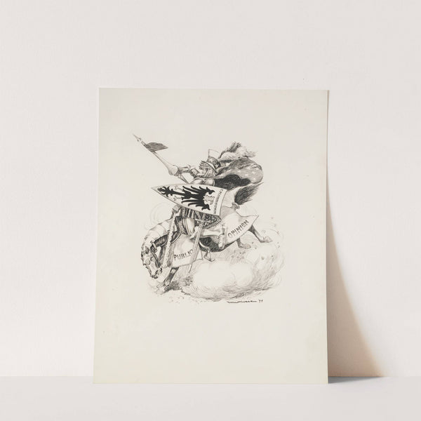 Uncle Sam as a knight, riding a horse armored in ‘public opinion’ and carrying a shield reading ‘E Pluribus Unum’ (1899) by William Henry Walker