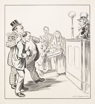 Uncle Sam as judge in a courtroom (1913) — size preview