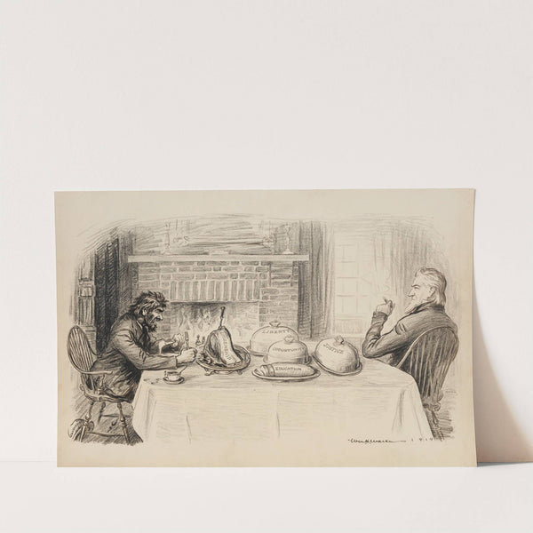 Uncle Sam at a dinner table with a man representing a Bolshevist (1920) by William Henry Walker