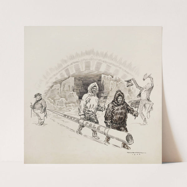 Uncle Sam cheers as explorers Perry and Cook make it to the North Pole for the United States (1909) by William Henry Walker