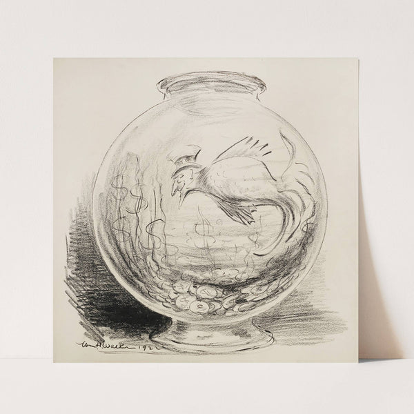 Uncle Sam depicted as a fish in a bowl, with coins at the bottom instead of gravel. (1922) by William Henry Walker
