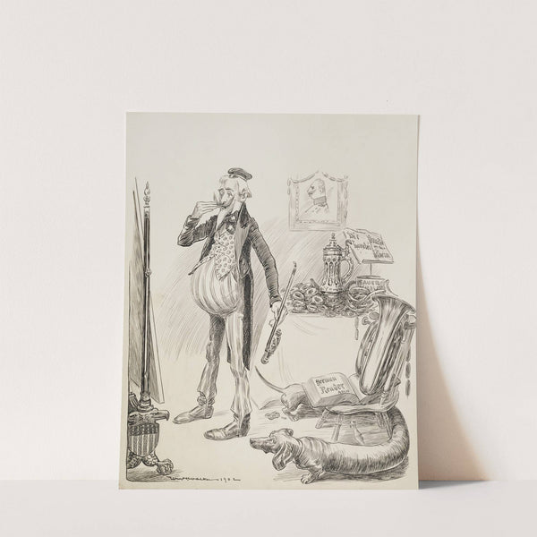 Uncle Sam depicted as the Kaiser; hat style, mustache style, and pipe, with German items around the room. (1902) by William Henry Walker