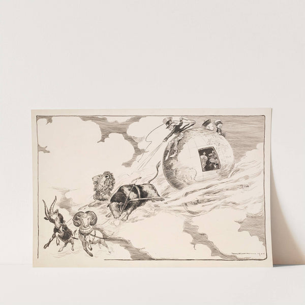 Uncle Sam drives a carriage made of the globe (1905) by William Henry Walker