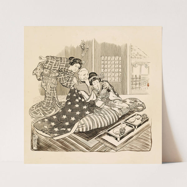 Uncle Sam enjoying the company of a young Japanese woman (1907) by William Henry Walker