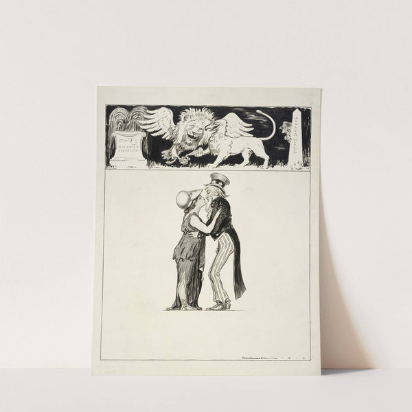 Uncle Sam kisses a stout woman, probably representing Great Britain (1914) by William Henry Walker