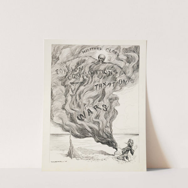 Uncle Sam opens a bottle labeled ‘Cuba’ and a smoke with a skeleton pours out (1898) by William Henry Walker