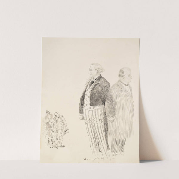 Uncle Sam stands guard between a gentleman and three men lead by a man carrying a bucket of mud and wearing a suit made of cards. by Homer Davenport