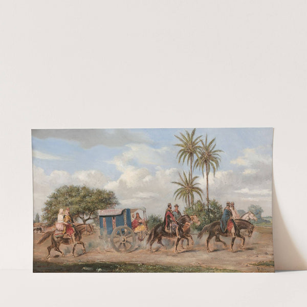 Une caravane de gauchos et leurs chariots traversant la Pampa, Argentine by Juan León Pallière