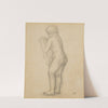 Une femme nue debout de trois-quarts dos tenant un voile by Aristide Maillol