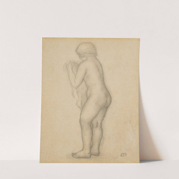 Une femme nue debout de trois-quarts dos tenant un voile by Aristide Maillol