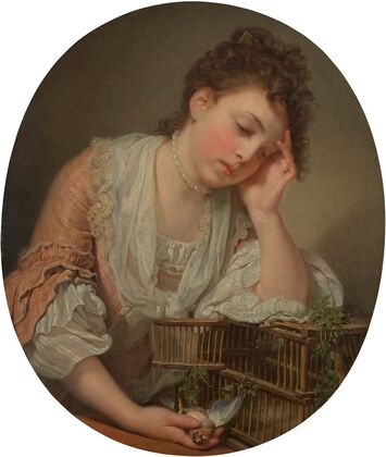 Une jeune fille qui pleure la mort de son oiseau (A girl weeping over her dead bird)