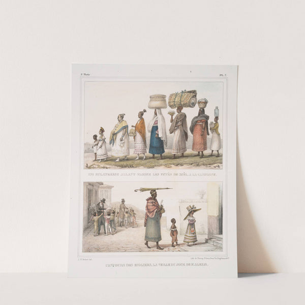 Une mulâtresse allant passer les fetês de Noël, à la campagne; Concours des écoliers, la veille de jour de St. Alexis by Jean Baptiste Debret