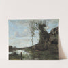 Une Paysanne Et Sa Vache À La Mare En Vue D'un Village by Jean-Baptiste-Camille Corot