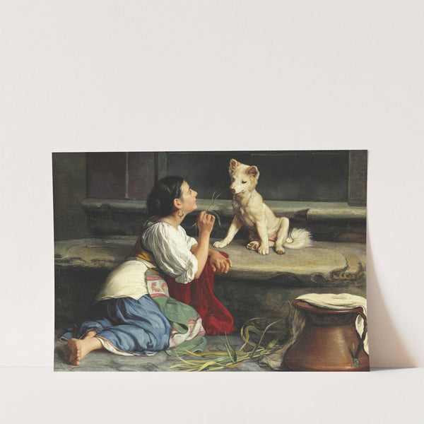 Ung Italienerinde, der leger med en Hund by Axel Helsted