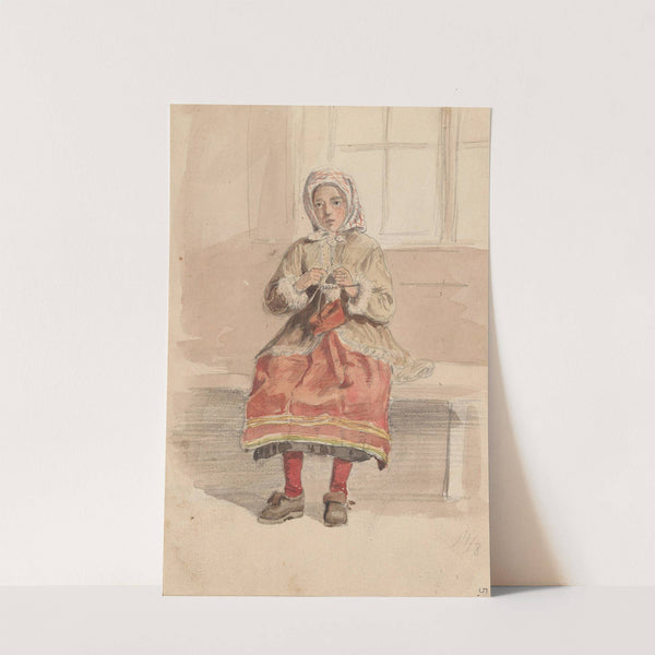 Ung kvinne som strikker (1852) by Adolph Tidemand