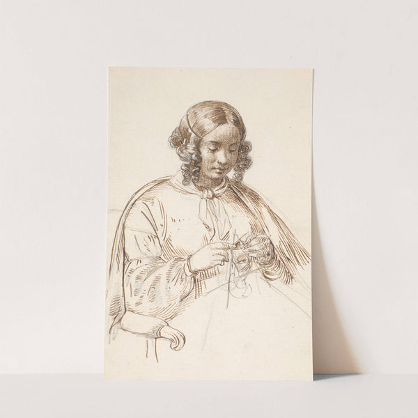 Ung strikkende dame, halv figur (1810 – 1873) by Wilhelm Marstrand