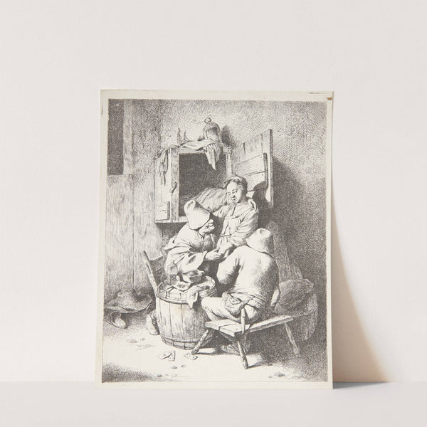 Ung værtinde og to siddende mænd i en krostue by Cornelis Pietersz. Bega