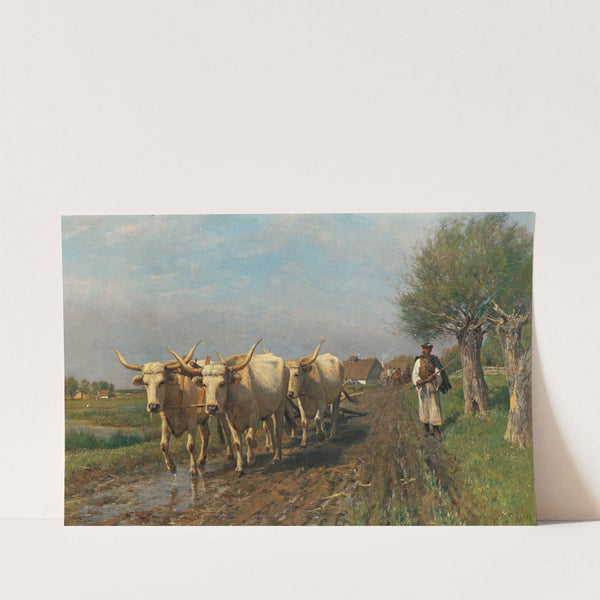 Ungarischer Bauer mit Steppenrindern by Otto von Thoren