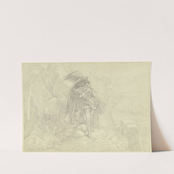 Ungedeutete Szene; Ein Heerführer am Felsenufer des Meeres, die Landung des Feindes beobachtend by Ferdinand Fellner