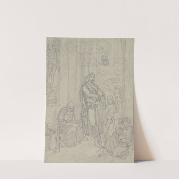 Ungedeutete Szene; Sinnender Ritter in einem Kloster bei einem schreibendem Mönch by Ferdinand Fellner