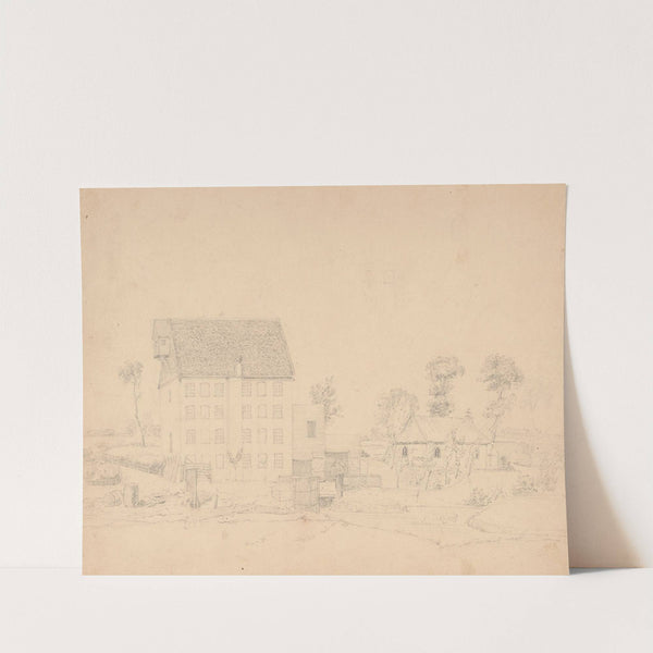 Unidentified mill and church by John Rubens Smith